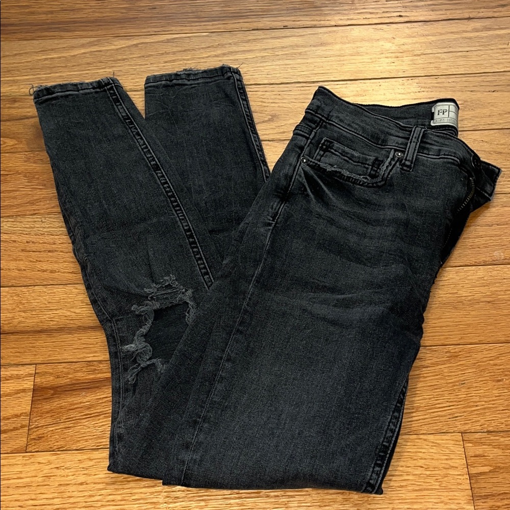 Free People Men's Distressed Black Skinny Jeans